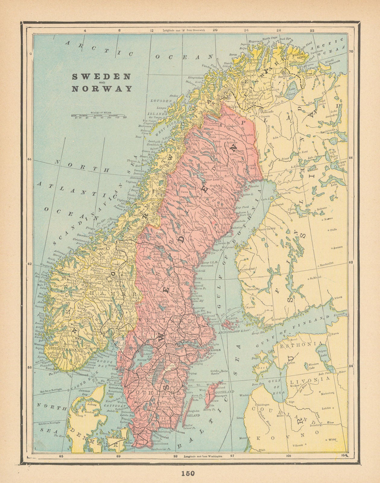 Sweden and Norway. Scandinavia. CRAM 1894 old antique vintage map plan chart